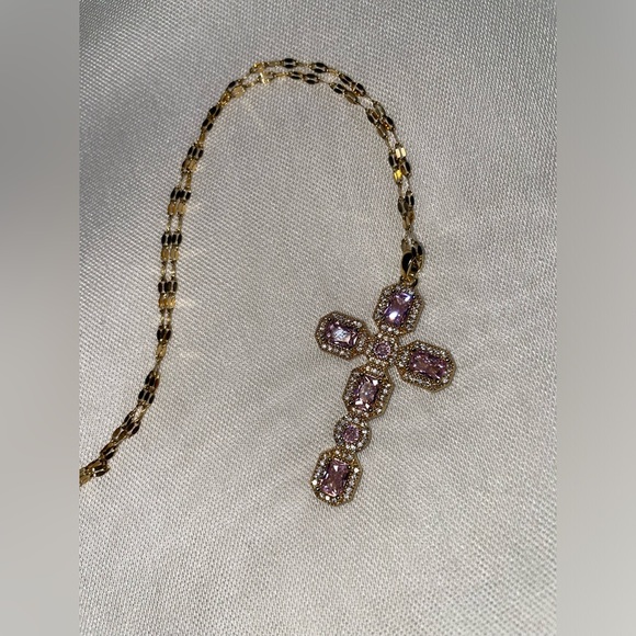 B. Collective Gold & Pink Stone Cross Pendant Necklace (Boutique) | SAMPLE SALE - Picture 3 of 4